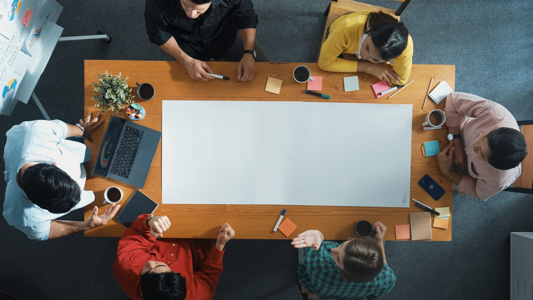 A strategy planning session around a table